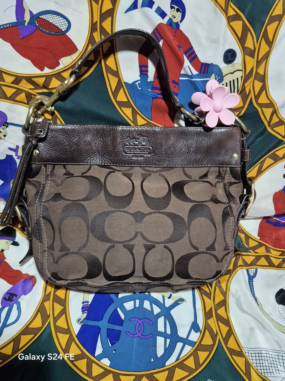 Y2K CARLY Hobo Coach Signature Canvas and Leather Brown Bag
